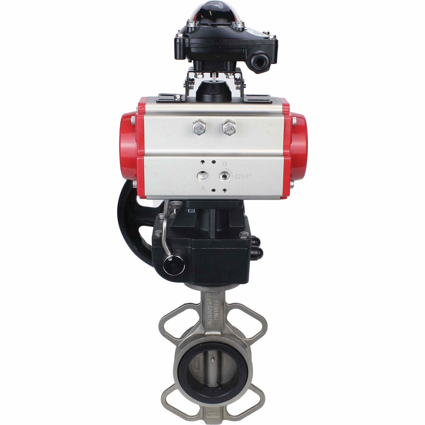 Válvula de mariposa de agua DNOVA 316l-viton-da-apl210n-hdm, material del cuerpo - acero inoxidable AISI 316L, material del disco - acero inoxidable AISI 316L, sello - VITON, actuador neumático operado