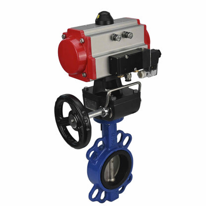Válvula de mariposa de agua DNOVA st-316l-viton-da-4m310-24v-hdm, material del cuerpo - acero al carbono WCB, material del disco - acero inoxidable AISI 316L, sello - VITON, actuador neumático operado