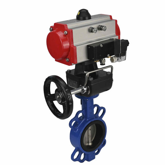 Válvula de mariposa de agua DNOVA st-316l-viton-da-4m310-24v-hdm, material del cuerpo - acero al carbono WCB, material del disco - acero inoxidable AISI 316L, sello - VITON, actuador neumático operado