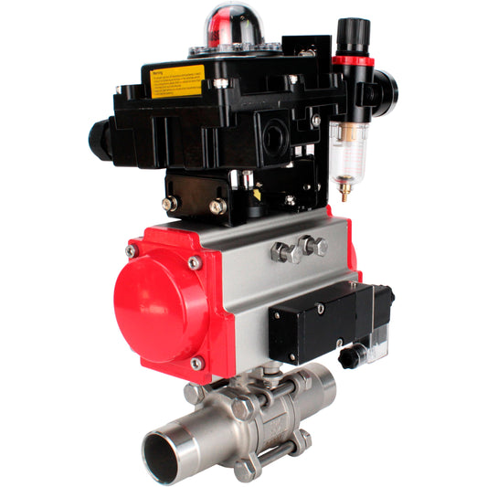 Ball valves DNOVA BV3131P(3pc)-FP-W-ISO-H LONG DN10-150 full bore, body - stainless steel 304, for welding, with pneumatic actuator PA-DA, pneumatic distributor 4M310-08 24V, LSU APL-410N EX and GSV AFC2000