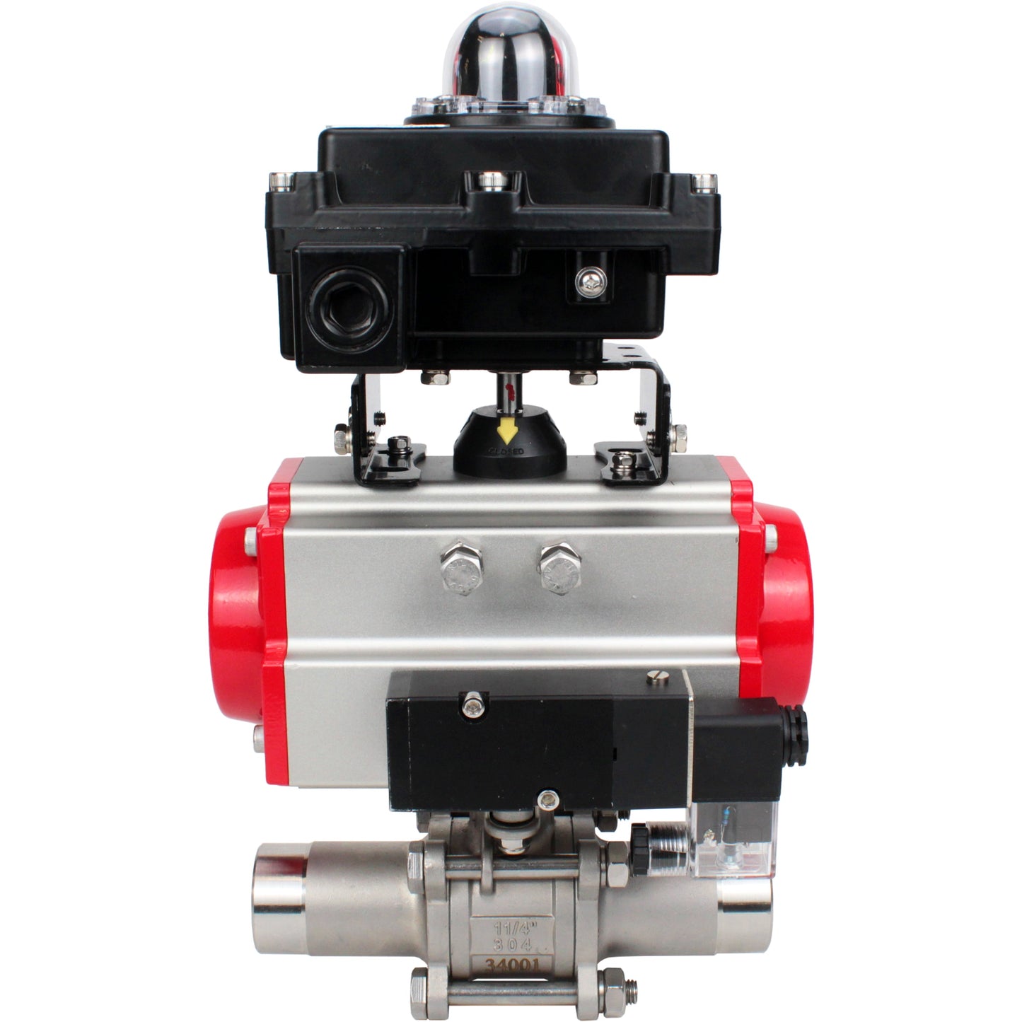 Válvulas de bola DNOVA BV3131P(3pc)-FP-W-ISO-H LONG DN10-150 paso total, cuerpo - acero inoxidable 304, para soldar, con actuador neumático PA-DA, distribuidor neumático 4M310-08 220V y bloque de final de carrera APL -410N EX