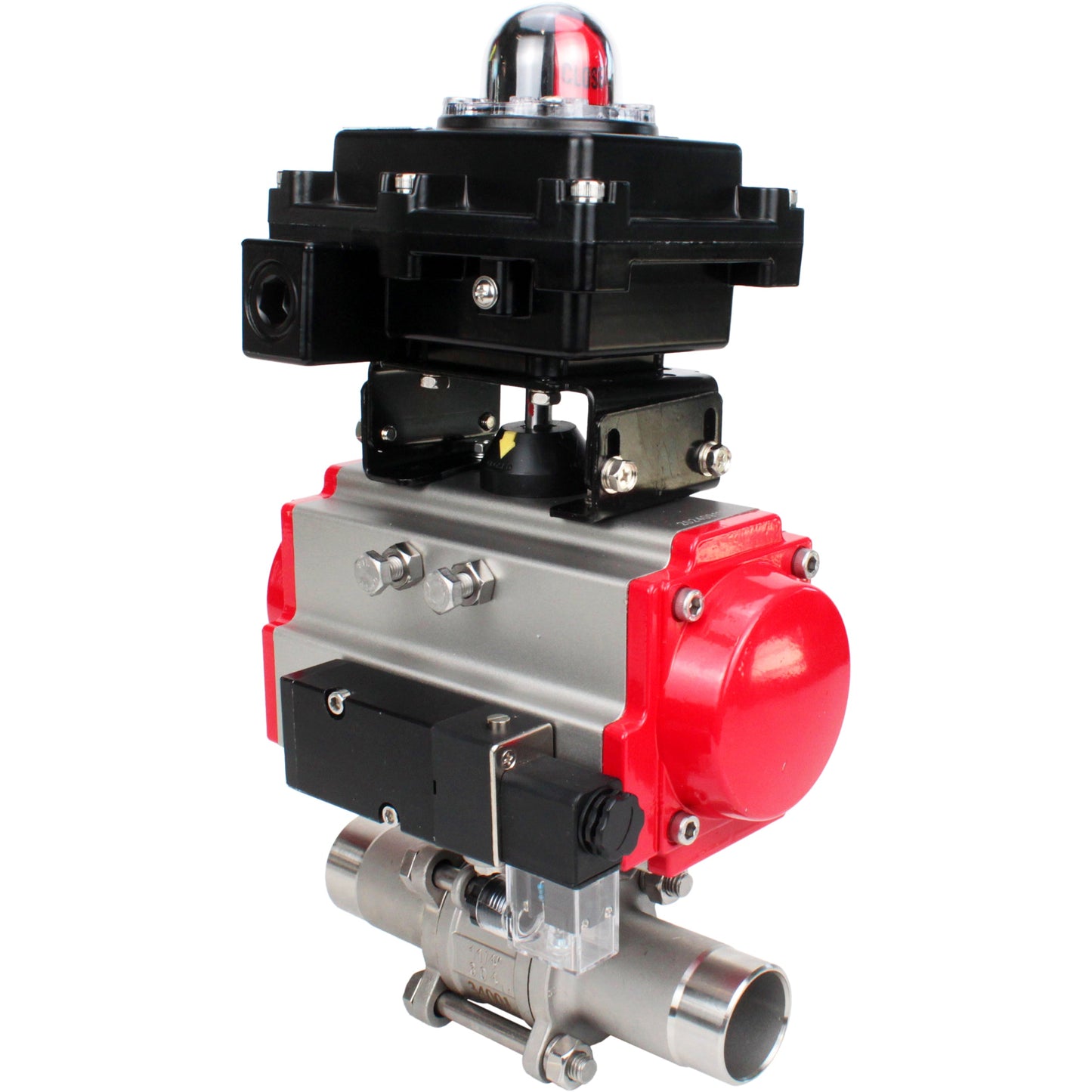 Válvulas de bola DNOVA BV3131P(3pc)-FP-W-ISO-H LONG DN10-150 paso total, cuerpo - acero inoxidable 304, para soldar, con actuador neumático PA-DA, distribuidor neumático 4M310-08 220V y bloque de final de carrera APL -410N EX