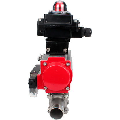 Válvulas de bola DNOVA BV3131P(3pc)-FP-W-ISO-H LONG DN10-150 paso total, cuerpo - acero inoxidable 304, para soldar, con actuador neumático PA-DA, distribuidor neumático 4M310-08 220V y bloque de final de carrera APL -410N EX