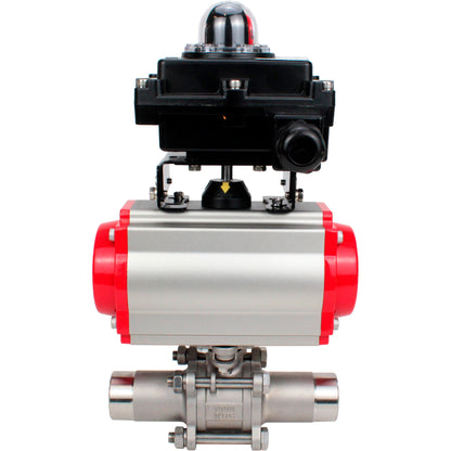 Ball valves DNOVA BV3131P(3pc)-FP-W-ISO-H LONG DN10-150 full bore, body - stainless steel 304, welded, with pneumatic actuator PA-DA, pneumatic distributor 4M310-08 24V and limit switch block APL -410N EX