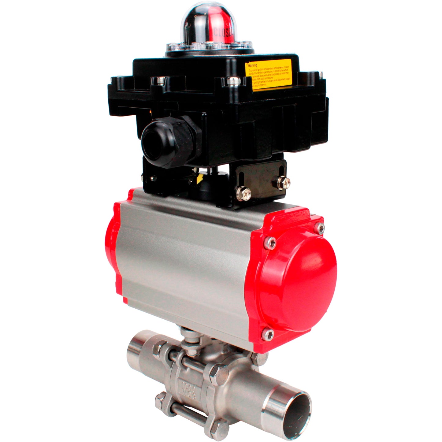 Ball valves DNOVA BV3131P(3pc)-FP-W-ISO-H LONG DN10-150 full bore, body - stainless steel 304, welded, with pneumatic actuator PA-DA, pneumatic distributor 4M310-08 24V and limit switch block APL -410N EX