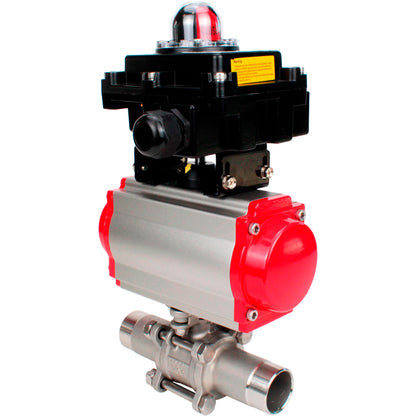 Ball valves DNOVA BV3131P(3pc)-FP-W-ISO-H LONG DN10-150 full bore, body - stainless steel 304, welded, with pneumatic actuator PA-DA, pneumatic distributor 4M310-08 24V and limit switch block APL -410N EX