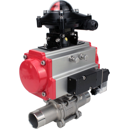 Ball valves DNOVA BV3131P(3pc)-FP-W-ISO-H LONG DN10-150 full bore, body - stainless steel 304, welded, with pneumatic actuator PA-DA, pneumatic distributor 4M310-08 24V and limit switch block APL -210N