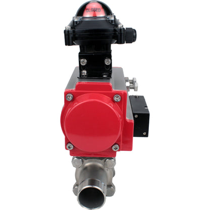 Válvulas de bola DNOVA BV3131P(3pc)-FP-W-ISO-H LONG DN10-150 paso total, cuerpo - acero inoxidable 304, para soldar, con actuador neumático PA-DA, distribuidor neumático 4M310-08 220V y bloque de final de carrera APL -210N
