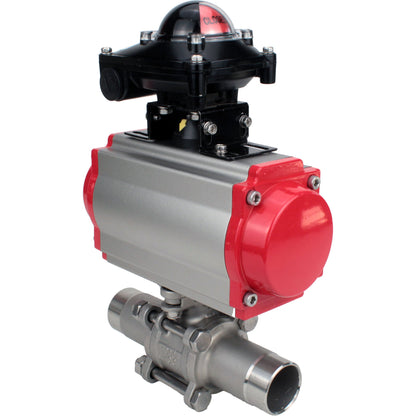 Válvulas de bola DNOVA BV3131P(3pc)-FP-W-ISO-H LONG DN10-150 paso total, cuerpo - acero inoxidable 304, para soldar, con actuador neumático PA-DA, distribuidor neumático 4M310-08 220V y bloque de final de carrera APL -210N