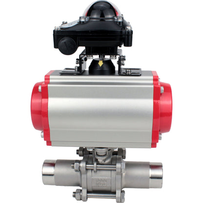 Válvulas de bola DNOVA BV3131P(3pc)-FP-W-ISO-H LONG DN10-150 paso total, cuerpo - acero inoxidable 304, para soldar, con actuador neumático PA-DA, distribuidor neumático 4M310-08 220V y bloque de final de carrera APL -210N