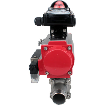 Válvulas de bola DNOVA BV3131P(3pc)-FP-W-ISO-H LONG DN10-150 paso total, cuerpo - acero inoxidable 304, para soldar, con actuador neumático PA-DA, distribuidor neumático 4M310-08 220V y bloque de final de carrera APL -210N