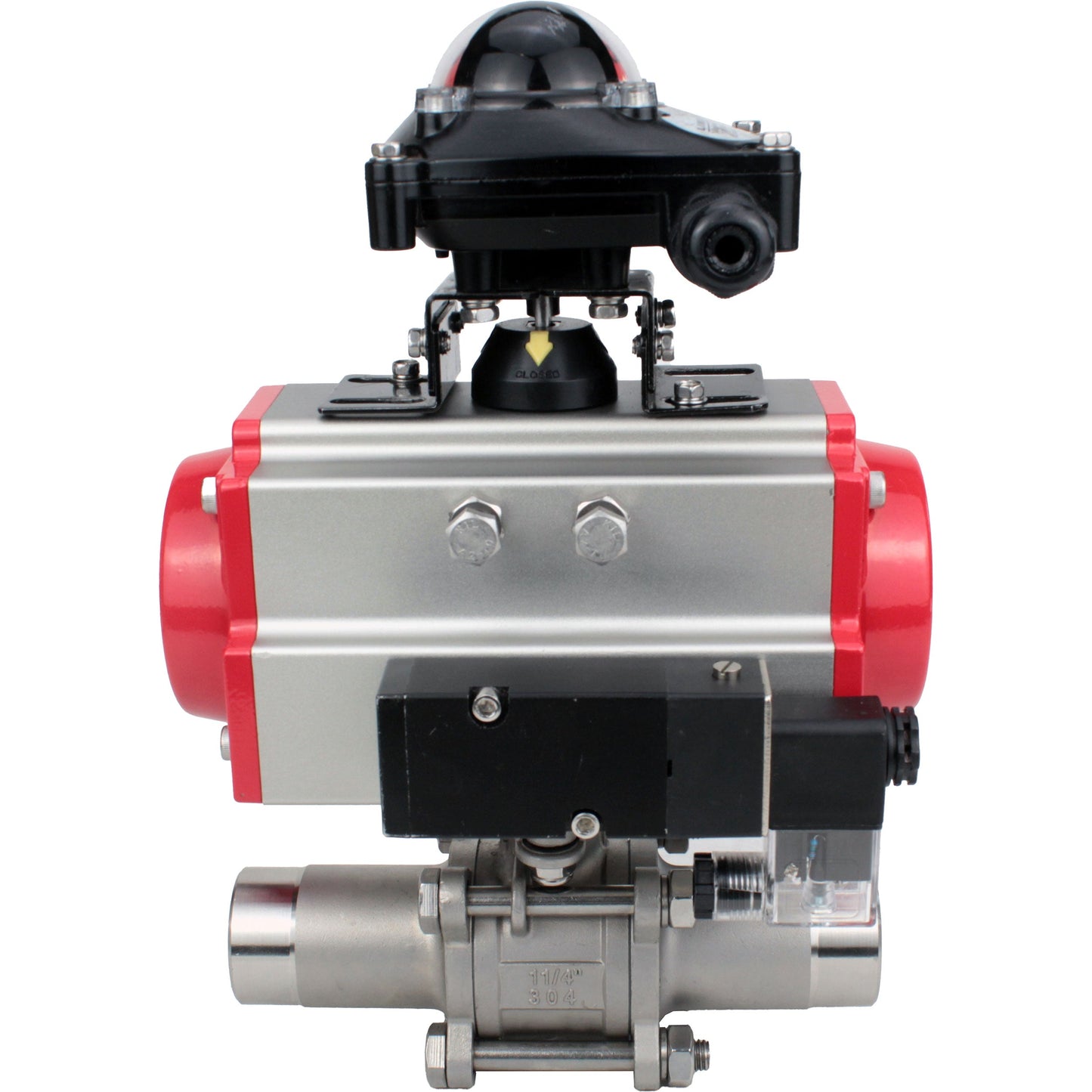 Válvulas de bola DNOVA BV3131P(3pc)-FP-W-ISO-H LONG DN10-150 paso total, cuerpo - acero inoxidable 304, para soldar, con actuador neumático PA-DA, distribuidor neumático 4M310-08 220V y bloque de final de carrera APL -210N