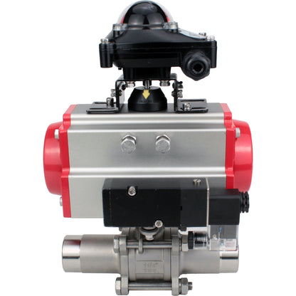 Válvulas de bola DNOVA BV3131P(3pc)-FP-W-ISO-H LONG DN10-150 paso total, cuerpo - acero inoxidable 304, para soldar, con actuador neumático PA-DA, distribuidor neumático 4M310-08 220V y bloque de final de carrera APL -210N