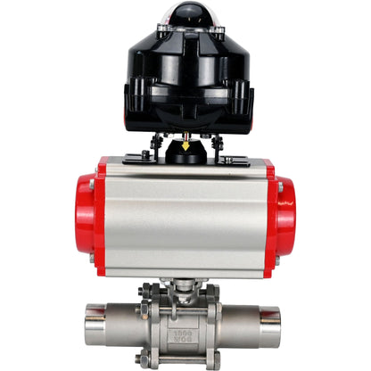 Válvulas de bola DNOVA BV3131P(3pc)-FP-W-ISO-H LONG DN10-150 paso total, cuerpo - acero inoxidable 304, para soldar, con actuador neumático PA-DA, distribuidor neumático 4M310-08 220V y bloque de final de carrera APL -510N EX