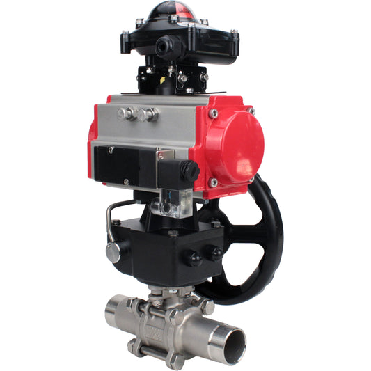 Ball valves DNOVA BV3131P(3pc)-FP-W-ISO-H LONG DN50-150 full bore, body - stainless steel 304, for welding, with PA-DA pneumatic actuator, pneumatic distributor 4M310-08 24V, MON gearbox and block limit switches APL-210N