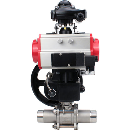 Ball valves DNOVA BV3131P(3pc)-FP-W-ISO-H LONG DN50-150 full bore, body - stainless steel 304, for welding, with PA-DA pneumatic actuator, pneumatic distributor 4M310-08 220V, MON gearbox and block limit switches APL-210N