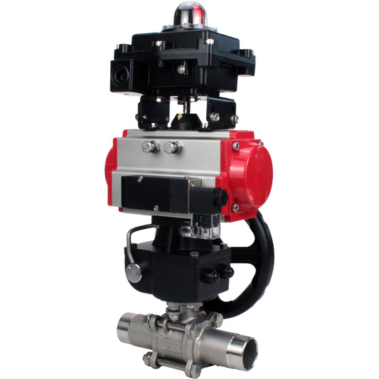 Ball valves DNOVA BV3131P(3pc)-FP-W-ISO-H LONG DN50-150 full bore, body - stainless steel 304, for welding, with PA-DA pneumatic actuator, pneumatic distributor 4M310-08 24V, MON gearbox and block limit switches APL-410N EX