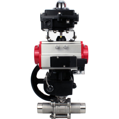 Ball valves DNOVA BV3131P(3pc)-FP-W-ISO-H LONG DN50-150 full bore, body - stainless steel 304, for welding, with PA-DA pneumatic actuator, pneumatic distributor 4M310-08 220V, MON gearbox and block limit switches APL-410N EX