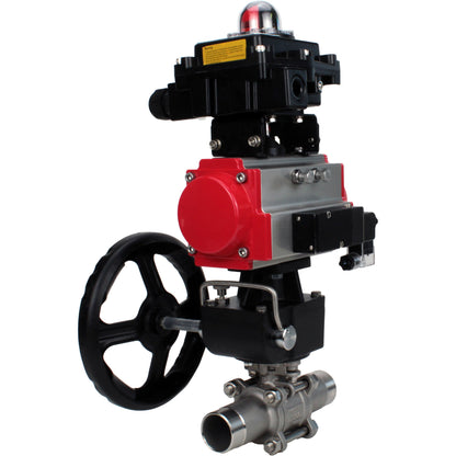 Ball valves DNOVA BV3131P(3pc)-FP-W-ISO-H LONG DN50-150 full bore, body - stainless steel 304, for welding, with PA-DA pneumatic actuator, pneumatic distributor 4M310-08 220V, MON gearbox and block limit switches APL-410N EX