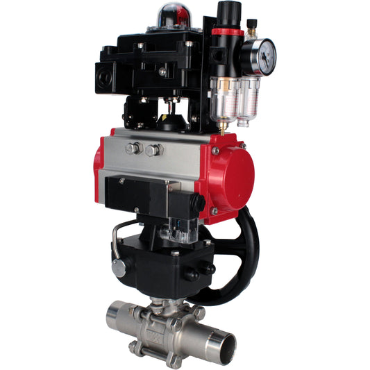Ball valves DNOVA BV3131P(3pc)-FP-W-ISO-H LONG DN50-150 full bore, body - stainless steel 304, for welding, with pneumatic actuator PA-DA, pneumatic distributor 4M310-08 220V, MON gearbox, LSU APL-410N EX and ATU AFC2000