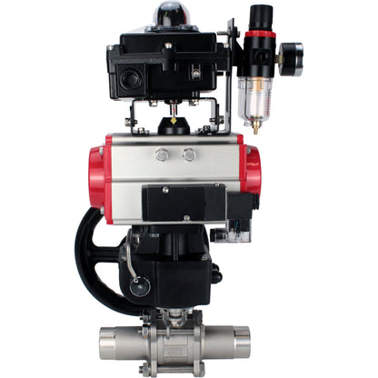 Válvulas de bola DNOVA BV3131P(3pc)-FP-W-ISO-H LONG DN50-150 de paso total, cuerpo en acero inoxidable 304, para soldar, con actuador neumático PA-DA, distribuidor neumático 4M310-08 220V, reductor MON, LSU APL-410N EX y ATU AFC2000