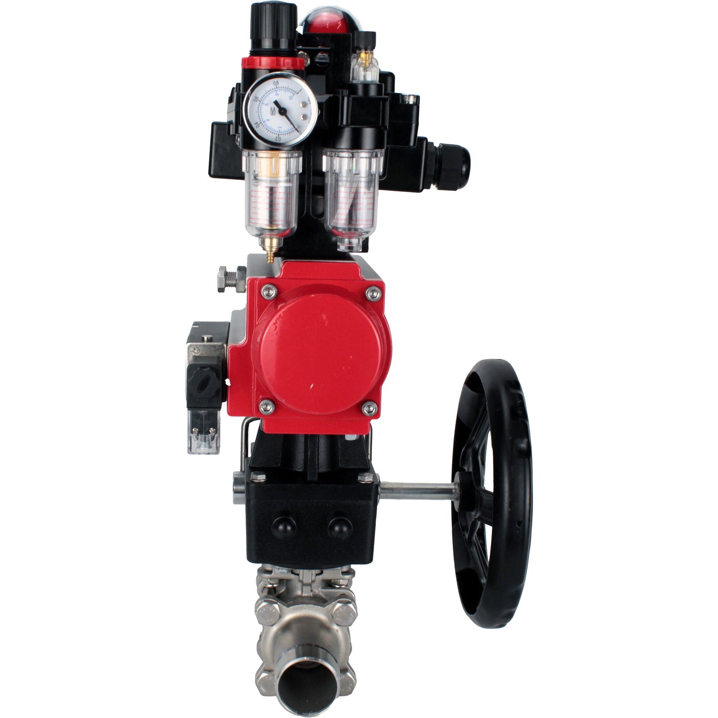 Válvulas de bola DNOVA BV3131P(3pc)-FP-W-ISO-H LONG DN50-150 paso total, cuerpo - acero inoxidable 304, para soldar, con actuador neumático PA-DA, distribuidor neumático 4M310-08 24V, reductor MON, LSU APL-410N EX y ATU AFC2000