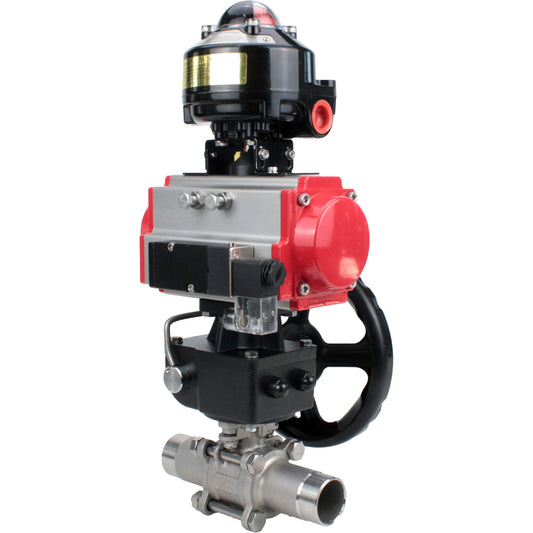 Ball valves DNOVA BV3131P(3pc)-FP-W-ISO-H LONG DN50-150 full bore, body - stainless steel 304, for welding, with PA-DA pneumatic actuator, pneumatic distributor 4M310-08 220V, MON gearbox and block limit switches APL-510N EX