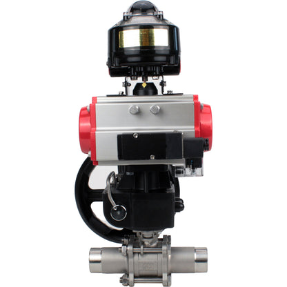 Ball valves DNOVA BV3131P(3pc)-FP-W-ISO-H LONG DN50-150 full bore, body - stainless steel 304, for welding, with PA-DA pneumatic actuator, pneumatic distributor 4M310-08 220V, MON gearbox and block limit switches APL-510N EX