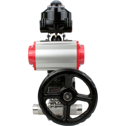 Válvulas de bola DNOVA BV3131P(3pc)-FP-W-ISO-H LONG DN50-150 paso total, cuerpo - acero inoxidable 304, para soldar, con actuador neumático PA-DA, distribuidor neumático 4M310-08 24V, reductor MON e interruptores de final de carrera de bloqueo APL-510N EX
