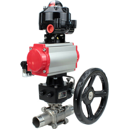 Ball valves DNOVA BV3131P(3pc)-FP-W-ISO-H LONG DN50-150 full bore, body - stainless steel 304, for welding, with PA-DA pneumatic actuator, pneumatic distributor 4M310-08 220V, MON gearbox and block limit switches APL-510N EX