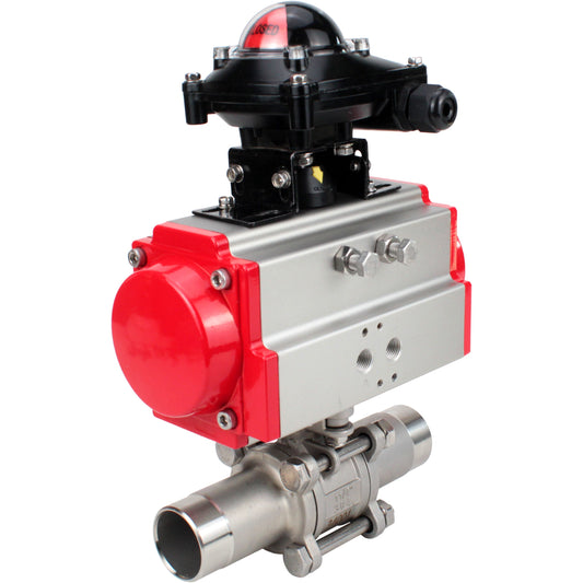 Ball valves DNOVA BV3131P(3pc)-FP-W-ISO-H LONG DN10-150 full bore, body - stainless steel 304, welded, with pneumatic actuator DNOVA PA-SA and limit switch block APL-210N