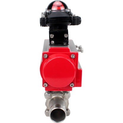 Válvulas de bola DNOVA BV3131P(3pc)-FP-W-ISO-H LONG DN10-150 paso total, cuerpo - acero inoxidable 304, soldada, con actuador neumático DNOVA PA-DA y bloque de interruptores de final de carrera APL-210N