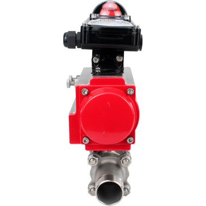 Válvulas de bola DNOVA BV3131P(3pc)-FP-W-ISO-H LONG DN10-150 paso total, cuerpo - acero inoxidable 304, soldada, con actuador neumático DNOVA PA-DA y bloque de interruptores de final de carrera APL-210N