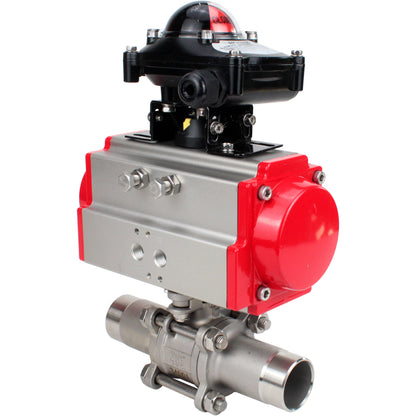 Válvulas de bola DNOVA BV3131P(3pc)-FP-W-ISO-H LONG DN10-150 paso total, cuerpo - acero inoxidable 304, soldada, con actuador neumático DNOVA PA-DA y bloque de interruptores de final de carrera APL-210N
