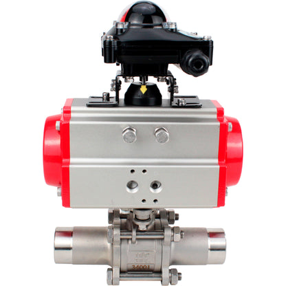 Válvulas de bola DNOVA BV3131P(3pc)-FP-W-ISO-H LONG DN10-150 paso total, cuerpo - acero inoxidable 304, soldada, con actuador neumático DNOVA PA-DA y bloque de interruptores de final de carrera APL-210N