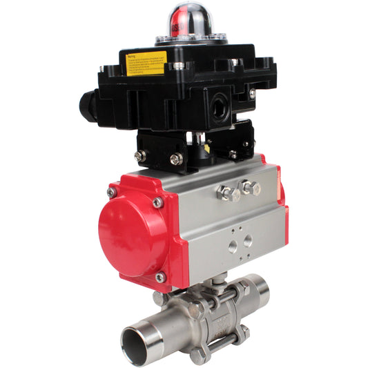 Ball valves DNOVA BV3131P(3pc)-FP-W-ISO-H LONG DN10-150 full bore, body - stainless steel 304, welded, with pneumatic actuator DNOVA PA-DA and limit switch block APL-410N EX