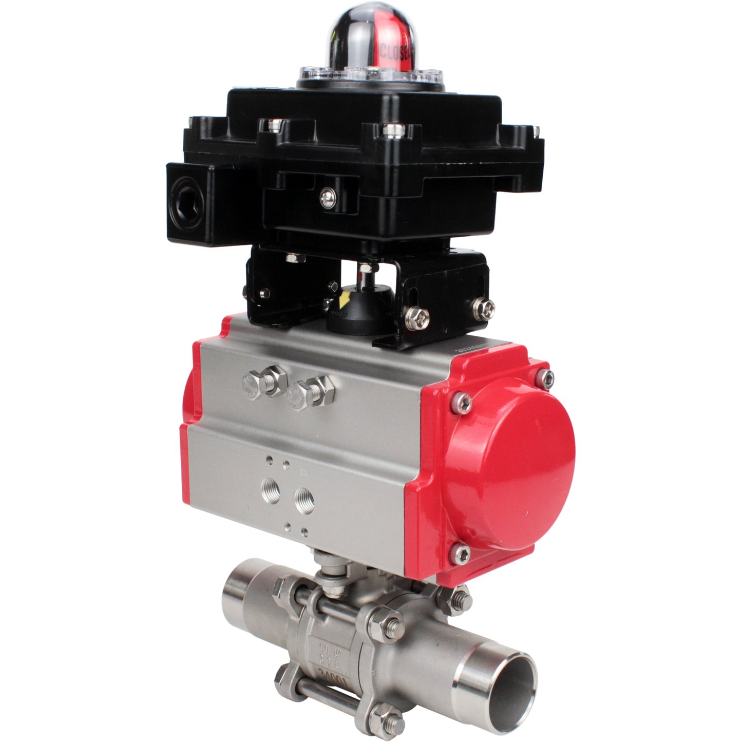 Válvulas de bola DNOVA BV3131P(3pc)-FP-W-ISO-H LONG DN10-150 paso total, cuerpo - acero inoxidable 304, soldada, con actuador neumático DNOVA PA-DA y bloque de interruptores de final de carrera APL-410N EX