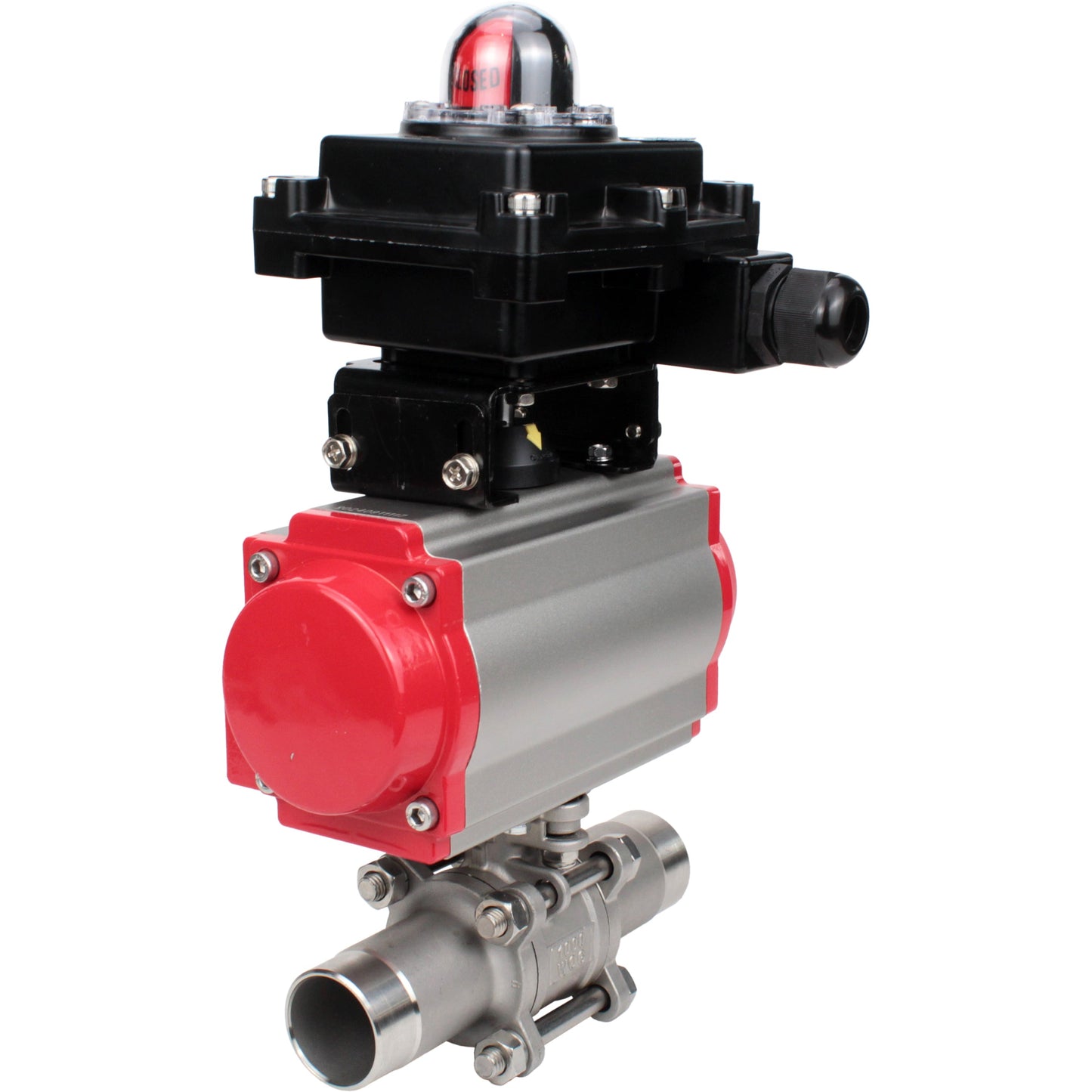 Válvulas de bola DNOVA BV3131P(3pc)-FP-W-ISO-H LONG DN10-150 paso total, cuerpo - acero inoxidable 304, soldada, con actuador neumático DNOVA PA-DA y bloque de interruptores de final de carrera APL-410N EX