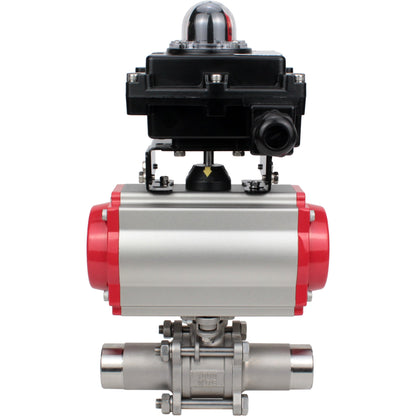 Válvulas de bola DNOVA BV3131P(3pc)-FP-W-ISO-H LONG DN10-150 paso total, cuerpo - acero inoxidable 304, soldada, con actuador neumático DNOVA PA-DA y bloque de interruptores de final de carrera APL-410N EX