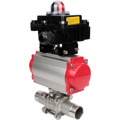 Válvulas de bola DNOVA BV3131P(3pc)-FP-W-ISO-H LONG DN10-150 paso total, cuerpo - acero inoxidable 304, soldada, con actuador neumático DNOVA PA-DA y bloque de interruptores de final de carrera APL-410N EX