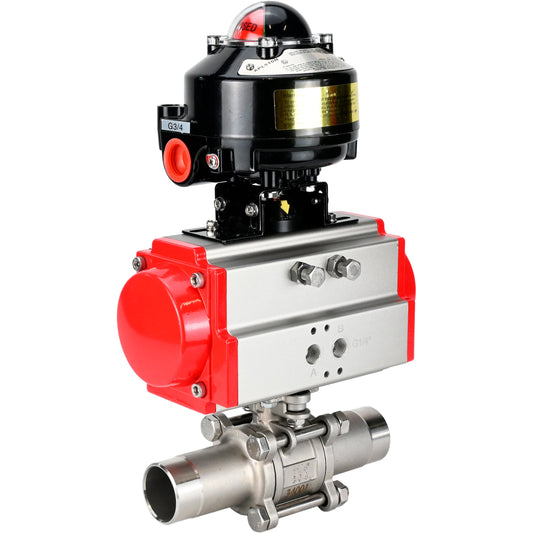 Ball valves DNOVA BV3131P(3pc)-FP-W-ISO-H LONG DN10-150 full bore, body - stainless steel 304, welded, with pneumatic actuator DNOVA PA-DA and limit switch block APL-510N EX