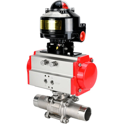 Válvulas de bola DNOVA BV3131P(3pc)-FP-W-ISO-H LONG DN10-150 paso total, cuerpo - acero inoxidable 304, soldada, con actuador neumático DNOVA PA-DA y bloque de interruptores de final de carrera APL-510N EX
