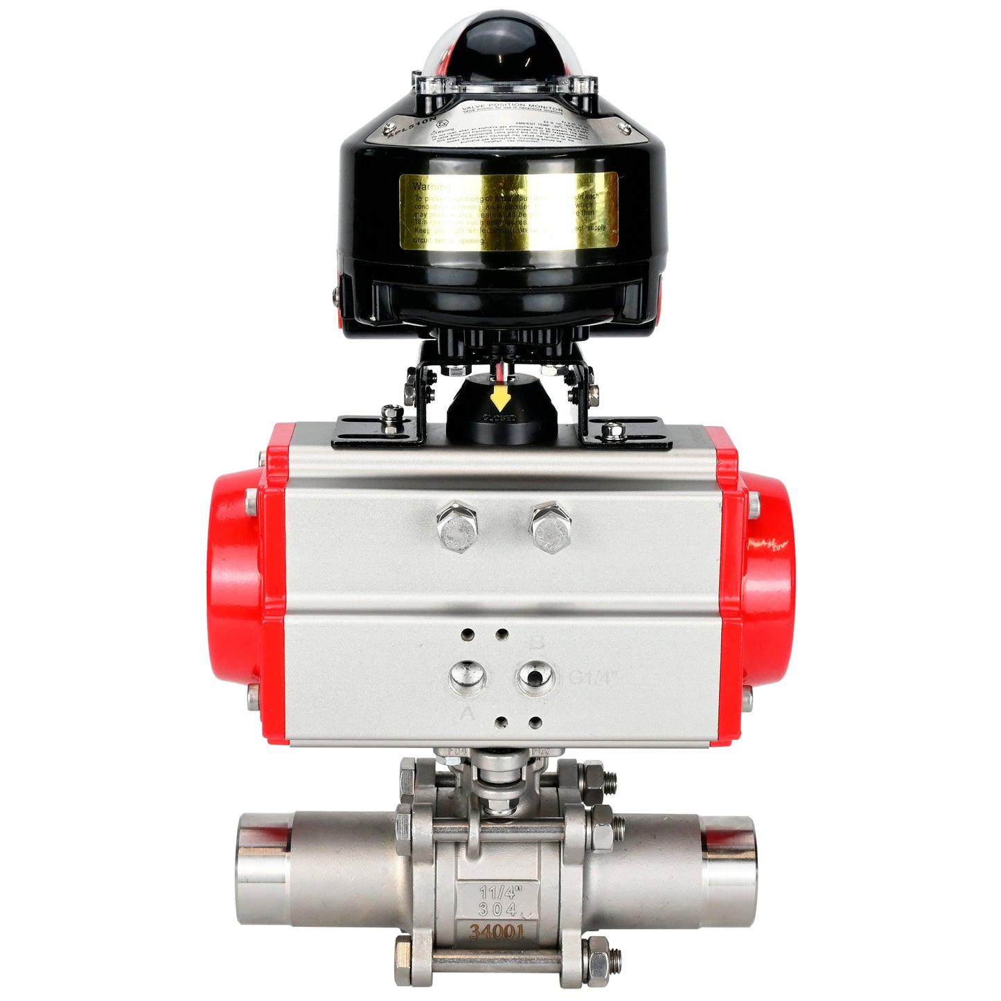 Válvulas de bola DNOVA BV3131P(3pc)-FP-W-ISO-H LONG DN10-150 paso total, cuerpo - acero inoxidable 304, soldada, con actuador neumático DNOVA PA-DA y bloque de interruptores de final de carrera APL-510N EX
