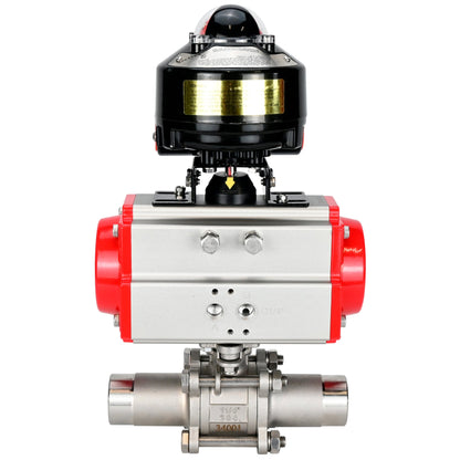 Válvulas de bola DNOVA BV3131P(3pc)-FP-W-ISO-H LONG DN10-150 paso total, cuerpo - acero inoxidable 304, soldada, con actuador neumático DNOVA PA-DA y bloque de interruptores de final de carrera APL-510N EX