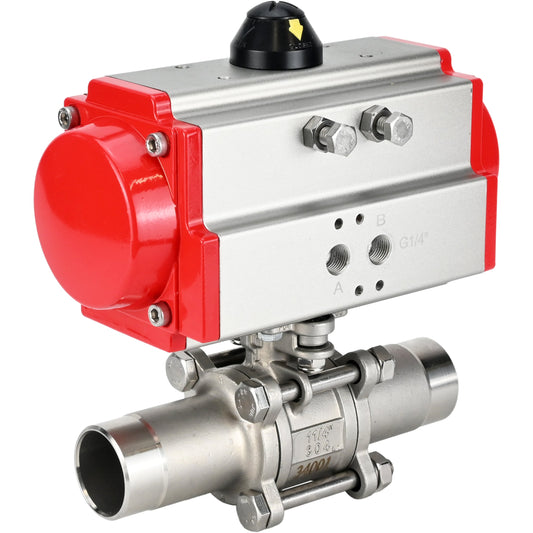 Ball valves DNOVA BV3131P(3pc)-FP-W-ISO-H LONG DN10-150 full bore, body - stainless steel 304, welding, with pneumatic actuator DNOVA PA-DA