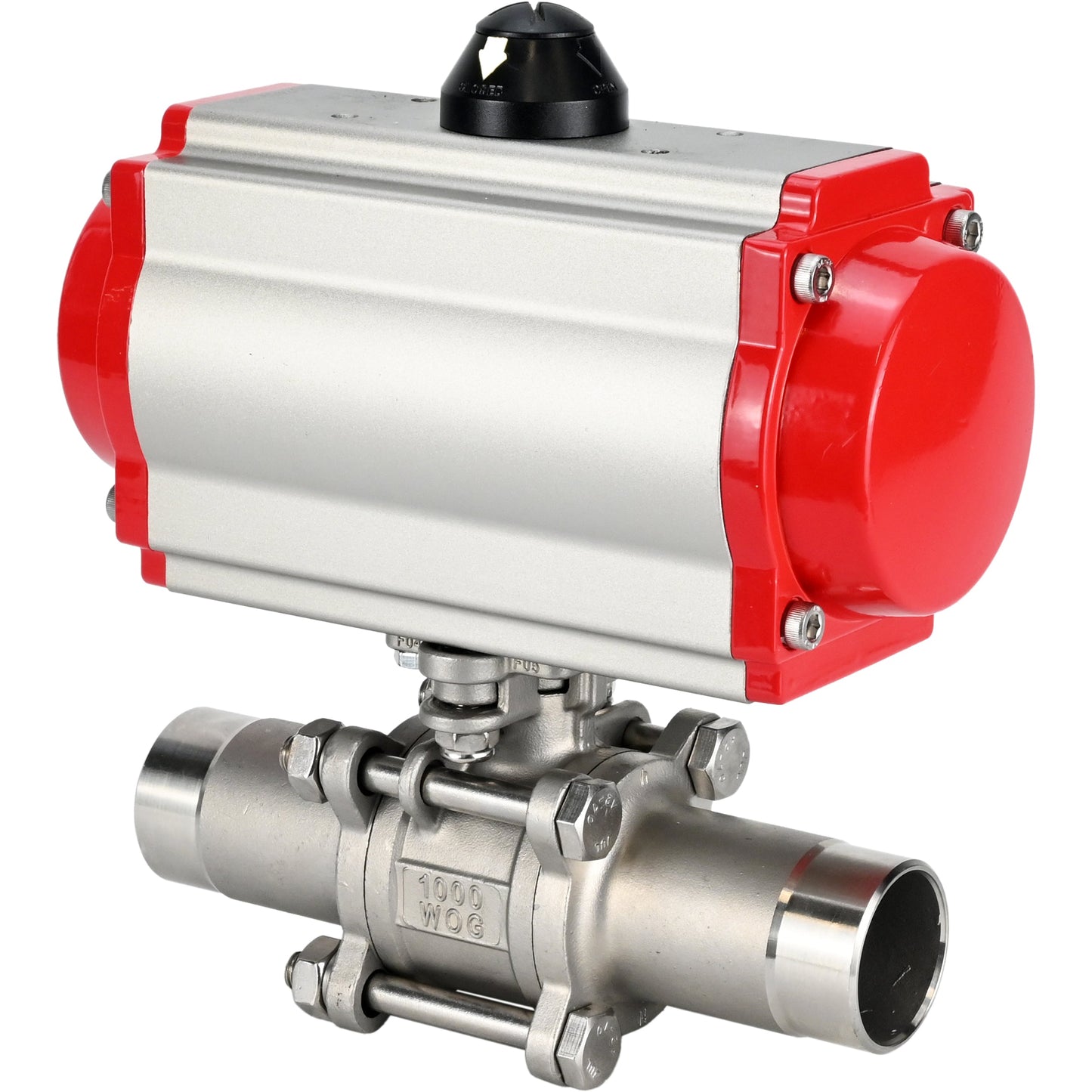 Ball valves DNOVA BV3131P(3pc)-FP-W-ISO-H LONG DN10-150 full bore, body - stainless steel 304, welding, with pneumatic actuator DNOVA PA-DA