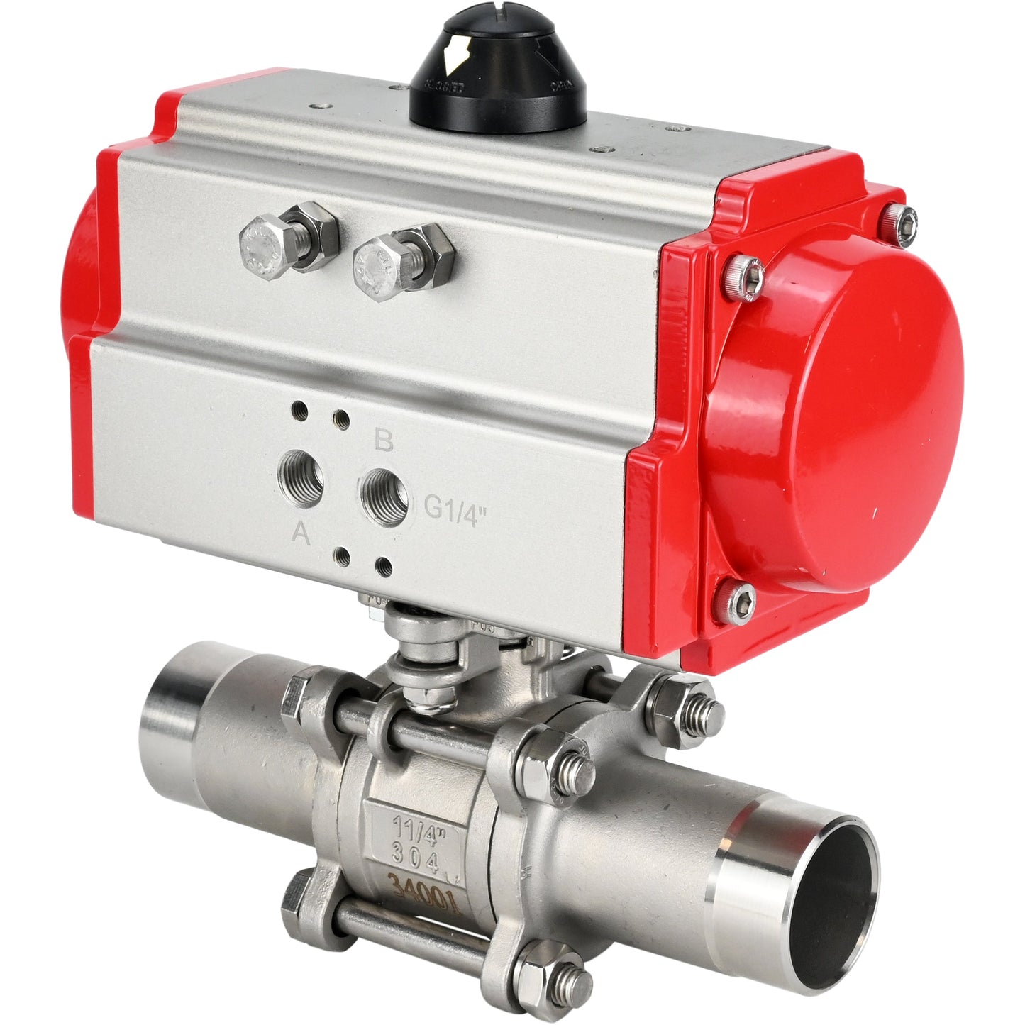 Ball valves DNOVA BV3131P(3pc)-FP-W-ISO-H LONG DN10-150 full bore, body - stainless steel 304, welding, with pneumatic actuator DNOVA PA-DA