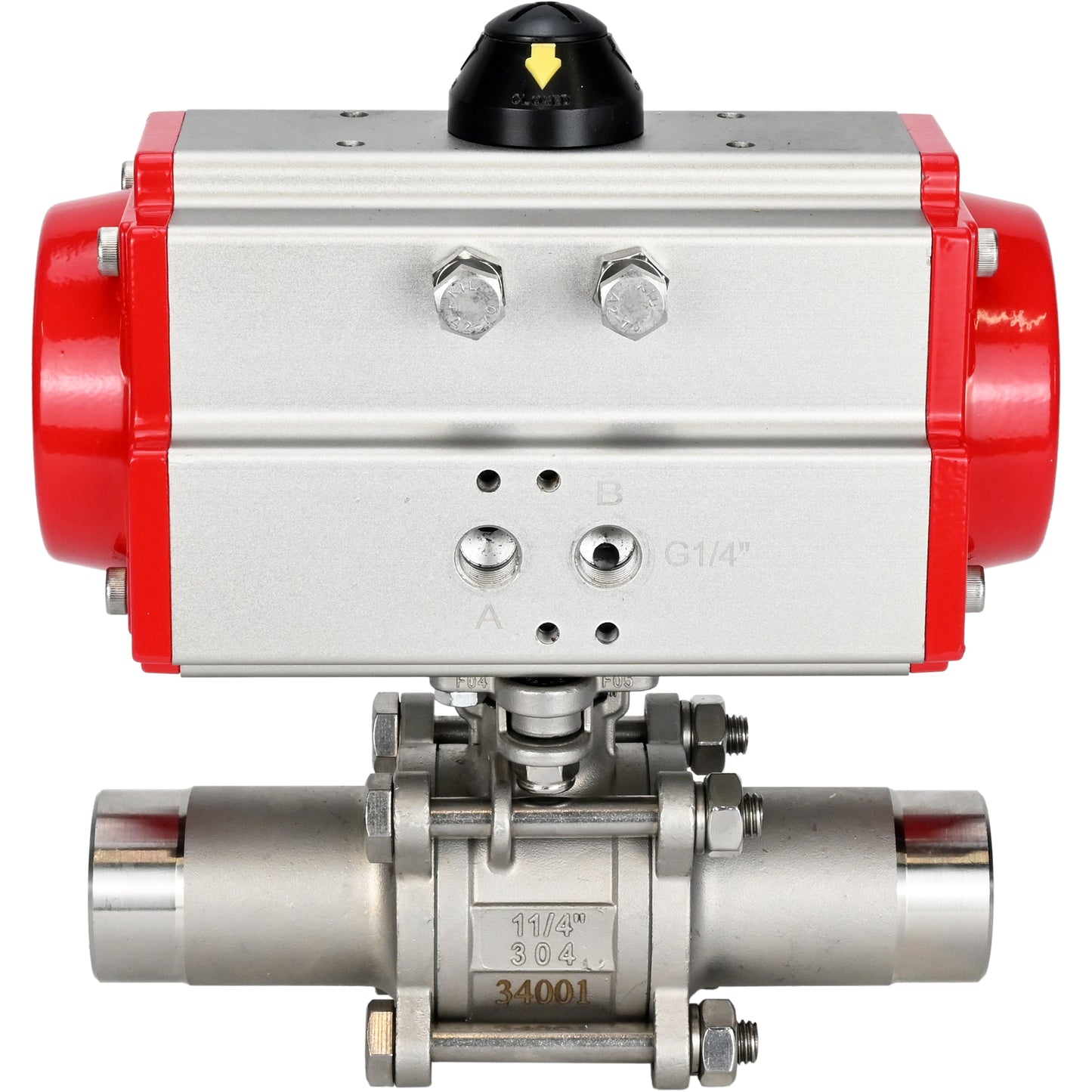 Ball valves DNOVA BV3131P(3pc)-FP-W-ISO-H LONG DN10-150 full bore, body - stainless steel 304, welding, with pneumatic actuator DNOVA PA-DA