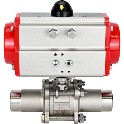 Ball valves DNOVA BV3131P(3pc)-FP-W-ISO-H LONG DN10-150 full bore, body - stainless steel 304, welding, with pneumatic actuator DNOVA PA-DA