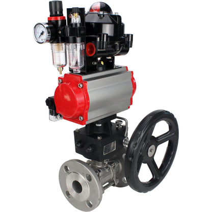 Ball valves DNOVA BV3131P(3pc)-FP-F-ISO-H flanged, full bore, three-piece, body - stainless steel SS304, seal - PTFE, with pneumatic actuator PA-DA-052-130 pneumatic distributor 4M310 -08 220V gearbox MON ATU AFC2000 LSU APL-510N